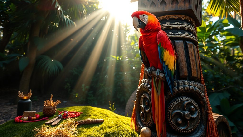 Parrot Symbolism: Expression and Spiritual Vibrancy 4 parrots in spiritual rituals