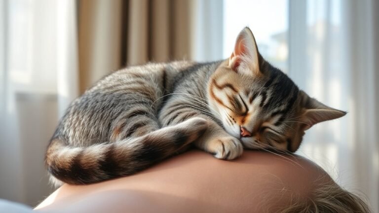 peaceful feline above head